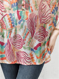 Colored Drawing Print V Neck Half Sleeve Rhinestone Shirt for Lady