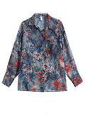 Women's Chiffon Shirt with Flower Ink Painting