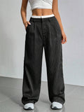 Casual High-Rise Spliced Striped Pants for Women