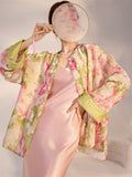 Elegant Vintage Chinese Style Floral Printed Real Silk Shirt