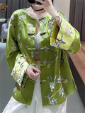 Ladies Elegant Round Neck Knot Button Floral Embroidery Jacket