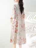 Lady Loose Cheongsam Temperament Printed Stand Collar Dress