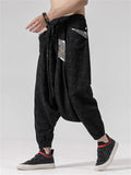 Chinese Style Men's Patchwork Harem Pants with Decorative Belt