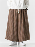 Ethnic Style Pinstripe Woolen Wide Leg Pants for Men