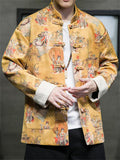 Men's Tang Dynasty Print Faux Suede Jacket