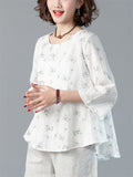 Women's Mini Flower Print 3/4 Sleeve Oversized Shirt