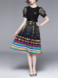 Women's Printed Patchwork Pleated Knitted Dress