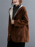 Women's Winter Keep Warm Plush Lining Corduroy Hooded Coat