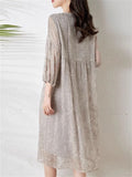 Beautiful Lace Floral Embroidery Silky Midi Dress for Lady