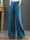 Women's Simple Linen High Waist Drawstring Wide Leg Pants