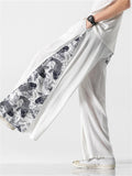 Men's Retro Fan Dragon Lucky Koi Print Lace Up Hakama Pants