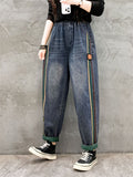 Women's Stylish Color Stripe Washed Denim Harem Pants