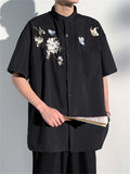 Men's Chinese Style Flying Butterfly Pear Flower Embroideried Shirt