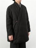 Men's Winter Plain Linen One Button Cotton Padded Coat