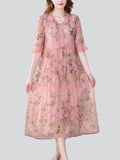 Female Comfortable Dandelion Embroidered Midi Dress