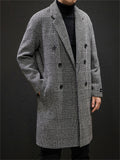 Men's Autumn Double-Breasted Lapel Checked Midi Woolen Coat