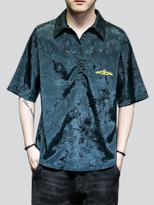 Male Turn-down Collar Short Sleeve Embroidered Shirts