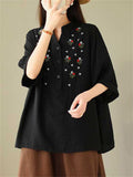 Women's Half-open Button Stand Collar Embroidered Shirts