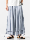 Men's Zen Buddhism Layered Side Slit Lace Up Linen Pants