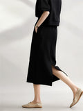 Women's Soft Short Sleeve Top + Drawstring Split Skirt Leisure Suit