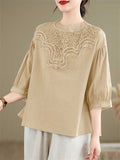 Retro Lace Patchwork Neck Lantern Sleeve Loose Shirts for Women