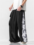 Men's Retro Fan Dragon Lucky Koi Print Lace Up Hakama Pants