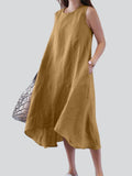 Women's Round Neck Sleeveless Irregular Solid Color Dress