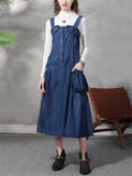 Women's Stylish Blue Denim A-Line Dungaree Dress