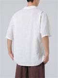 Men's Summer V Neck Short Sleeve Regular Fit Linen Shirt