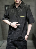 Male Turn-down Collar Short Sleeve Embroidered Shirts