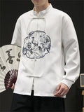 Autumn Winter Men's Retro Embroidered Stand Collar Shirts