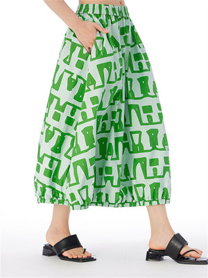 Female Elastic Waist Trendy Geometric Pattern Print Skirts