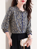 Retro Polka Dot Print Pleated Stand Collar Shirt for Female