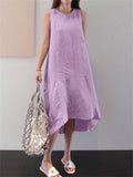 Women's Round Neck Sleeveless Irregular Solid Color Dress