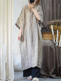 Summer Linen Tie-Dye V Neck Cross Strap Long Dress for Women