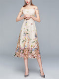 Floral Embroidered Women's High-Rise Mesh Dresses