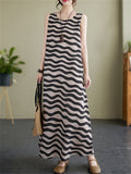 Female Gentle Wavy Striped Printed Sleeveless Tank Dress