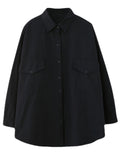 Trendy Lapel Chest Pocket Oversized Button Female Shirt