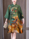 Female Summer Chinese Style Silky A-line Dress