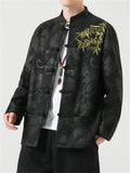 Men's Bamboo Leaf Embroidery Dragon Print Faux Suede Retro Jacket