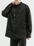 Men's Butterfly Jacquard Stand Collar Metal Button Tang Suit Shirt