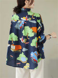 Retro Fun Cartoon Print Long Sleeve Shirt for Women