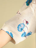 Female Blue Floral Print Crew Neck Short Sleeve Knit Shirt