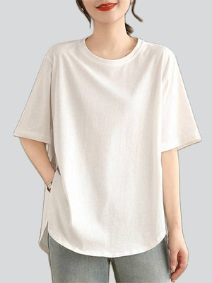 Plus Size Loose Side Split Solid Color T-shirts for Women