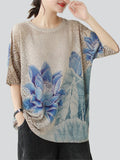 Summer Hollow Out Breathable Blue Lotus T-shirts for Women