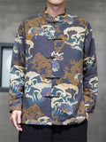 Men's Stand Collar Button Up Vintage Printed Tang Suit Jacket