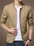 Plain Stand Collar Slim Fit Zipper Jacket for Men