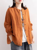 Ladies Fashion Loose Round Neck Cotton Linen Shirts