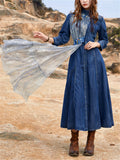 Female Embroidered Tulle Denim Asymmetrical Patchwork Dresses