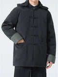 Men's Warm Tang Suit Style Quilted Coat with Detachable Hood